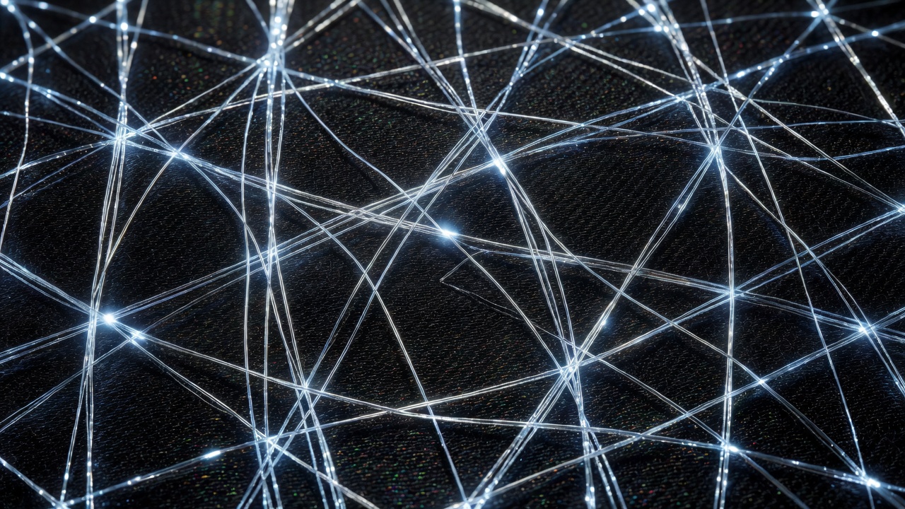 Glowing microscopic conductive fibers woven into a dark fabric